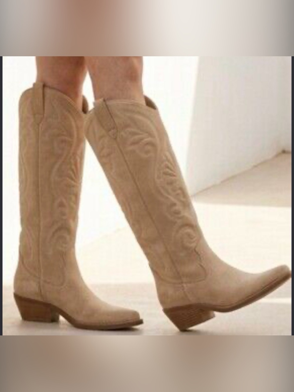wild fable Western Beige Knee High Embroidered Boots Size 7.5 Wide Calf